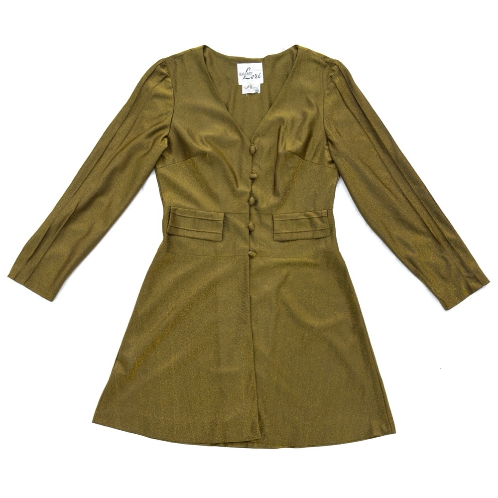 Vintage 70s 80s Saint Lori Metallic Gold Arnel Retro Glam Button Up Jacket
